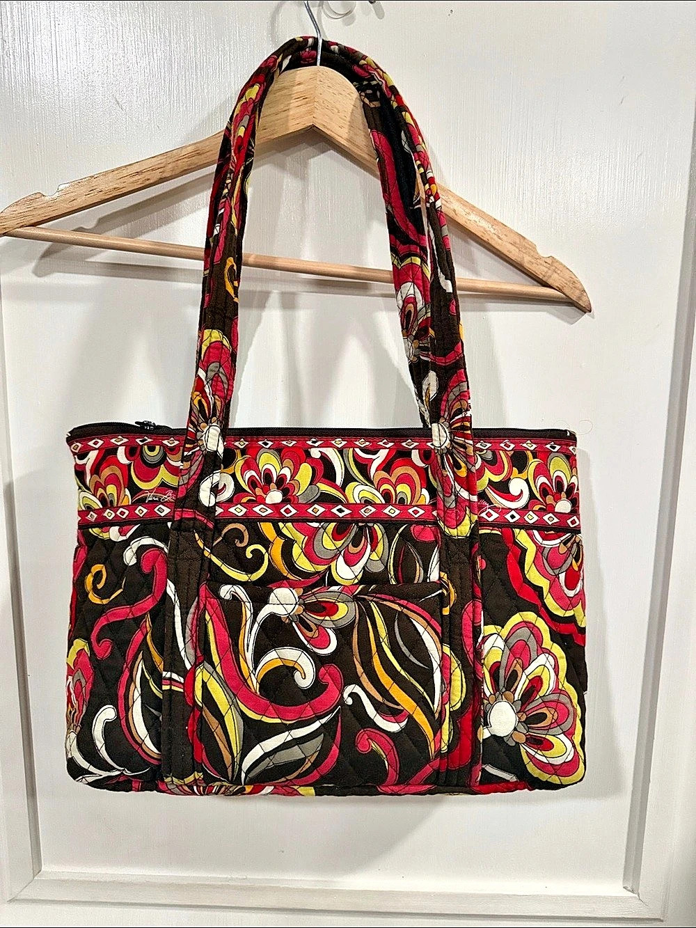Vera Bradley Tote Bag in Baroque Floral Print Black & Red